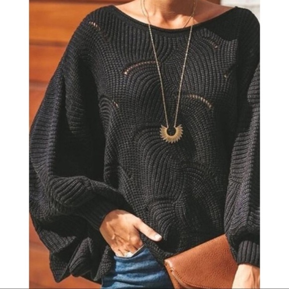 Infinity Raine Sweaters - LAST ONE! Black scallop hem sweater dolman sleeve